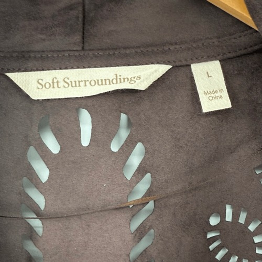 Soft Surroundings Robin Faux-Suede Jacket Burnt Hickory Brown Laser-Cut Large - Picture 7 of 9